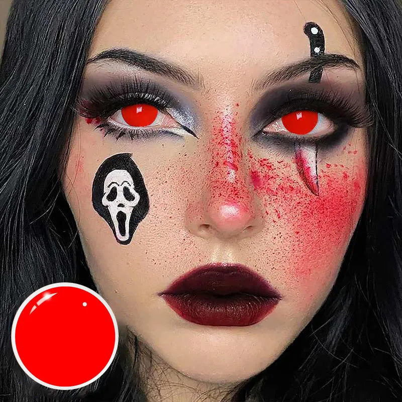 A Woman Wearing Crimson Blaze Red Contact Lenses